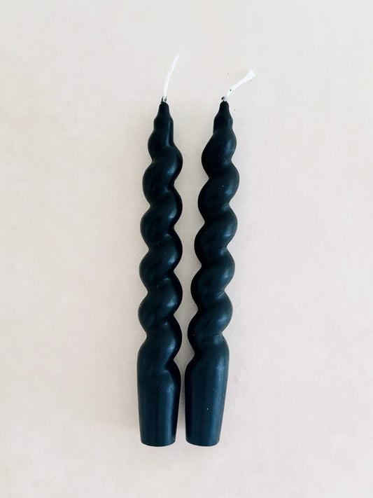 Spiral Taper Candles . Set of 2 . Negro