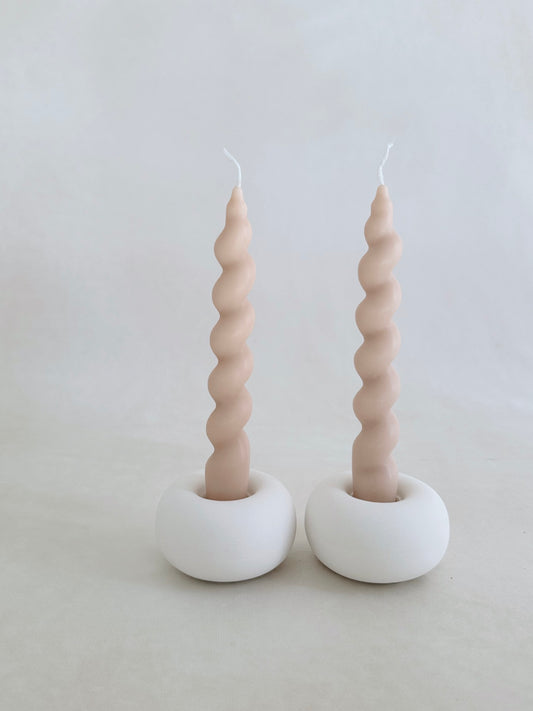 Spiral Taper Candles . Set of 2 . Nude